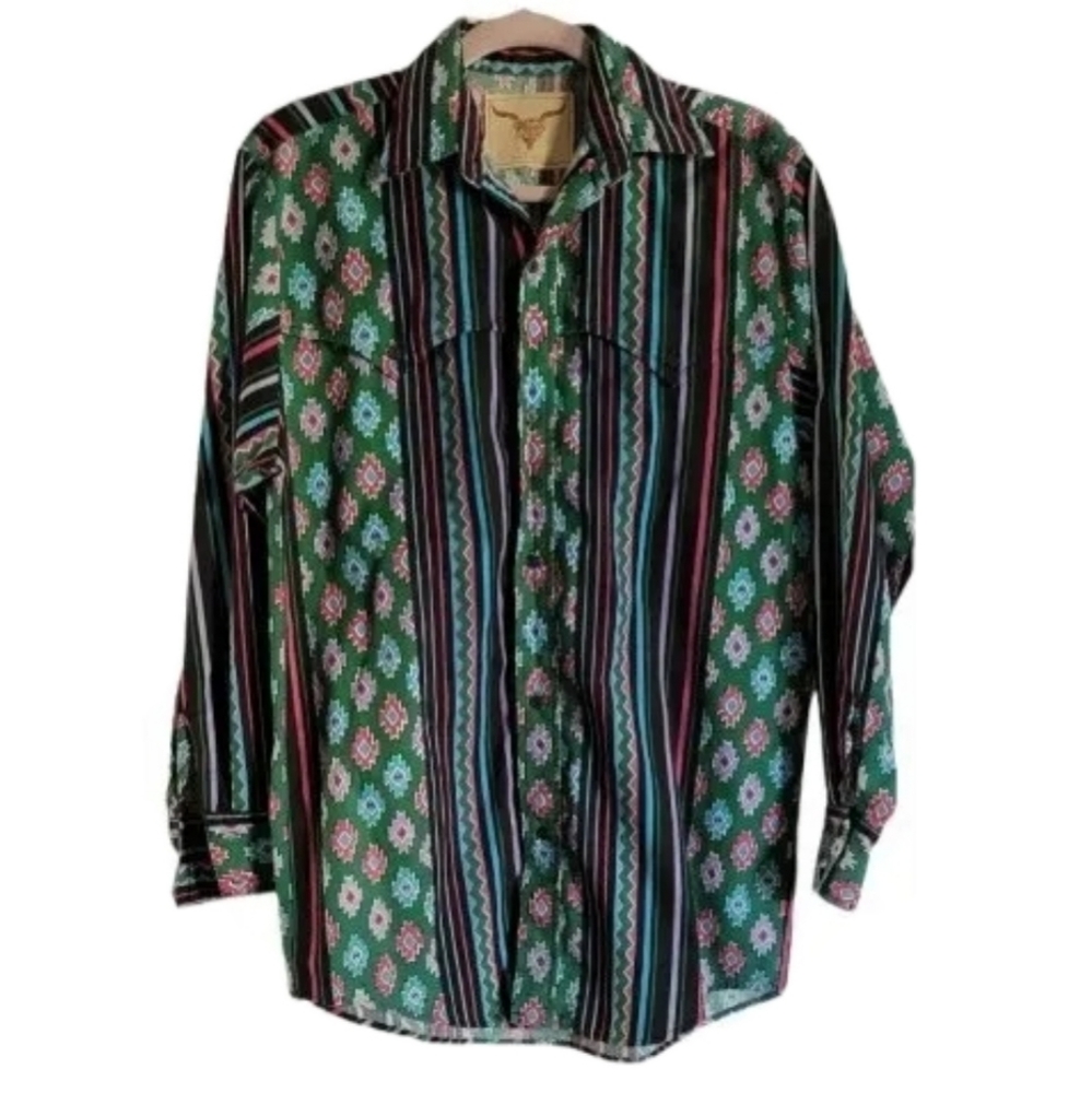 Vintage 80-90’s STEER WEST USA Button Up Shirt Western Southwestern Aztec Print